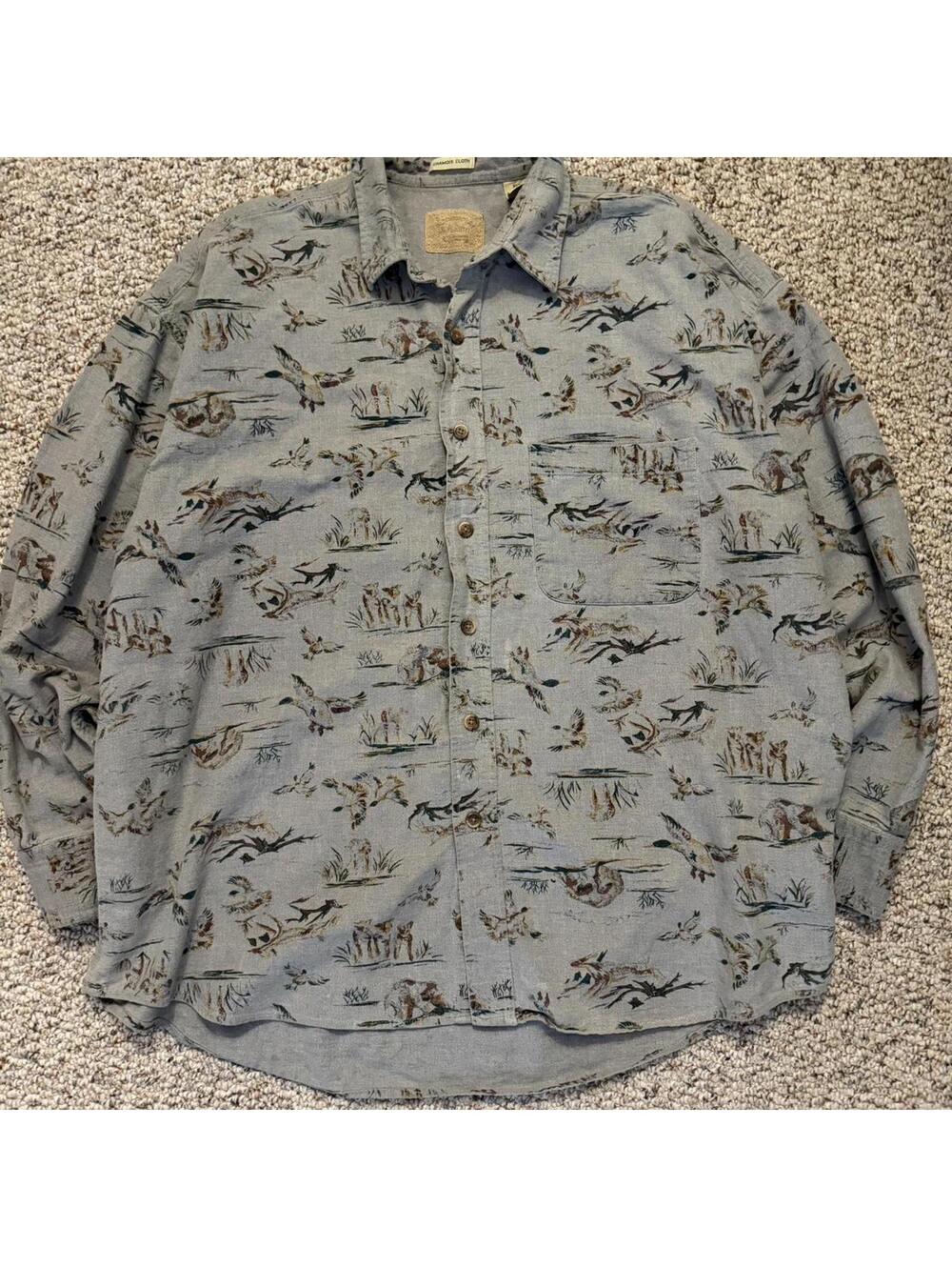 St. John’s Bay heavyweight Vintage gray flannel button down shirt w/animal print